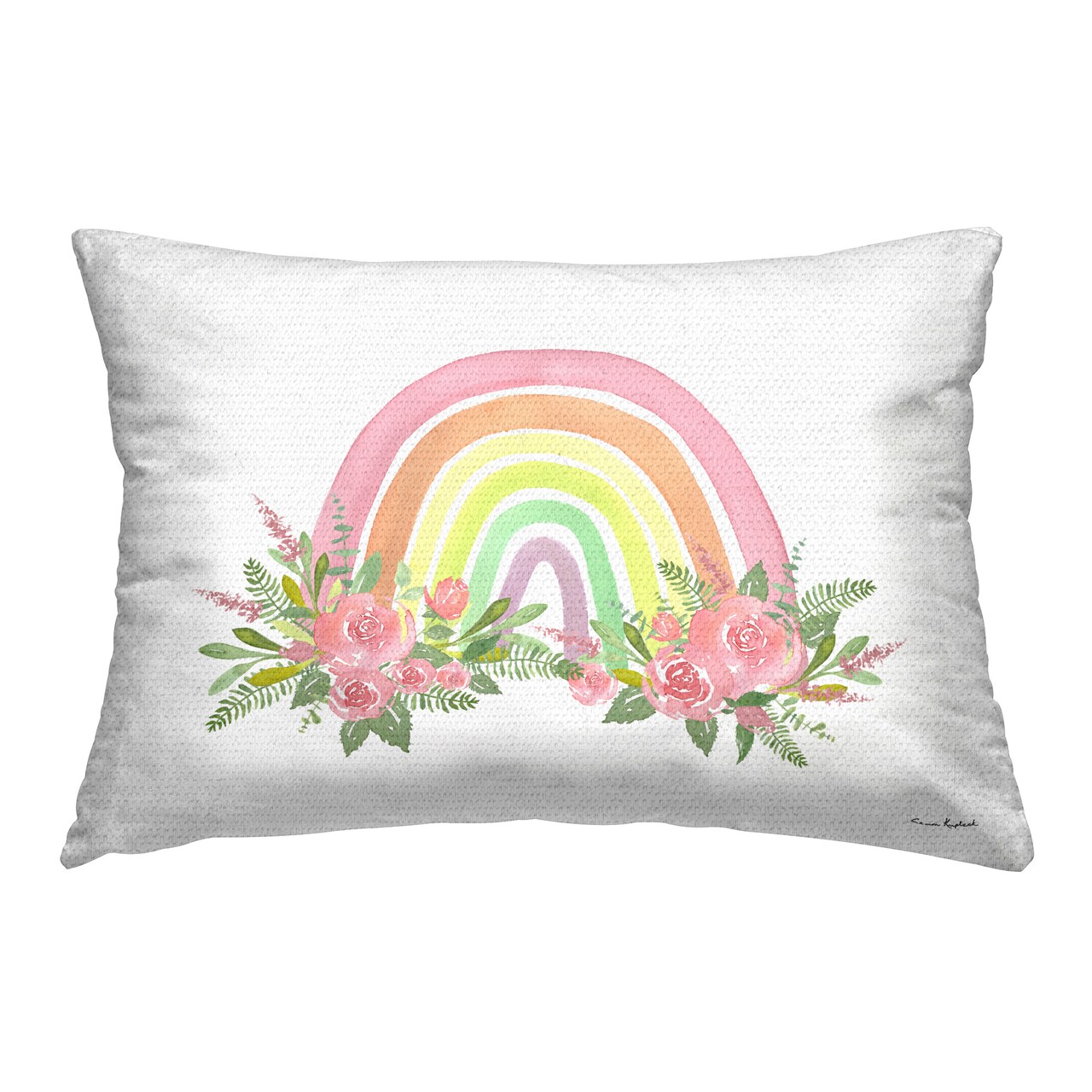 Floral Pastel Rainbow Design by Sharon Kuplack Outdoor Printed Pillow